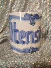 MA Hadley Pottery Vintage Hand Painted Flowers Utensils Caddy Crock Container picture