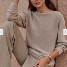 J. Jill Wearever Oatmeal Ribbed Boat Neck Tunic Sweater Large Cotton Minimalist picture