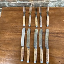 Antique c1890s Goodell Co 10pc Knife Fork Set Bone Handles Antrim NH 19th C picture
