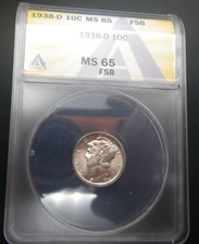 1938 D Mercury Dime ANACS MS-65 FSB picture