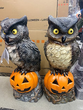 Halloween Owl Jack-o'-Lantern Pumpkin Figurines Set of 2 picture