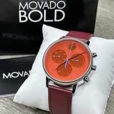 NEW✅SWISS✅ Movado FACE Red Dial Burgundy Leather 43mm Chrono Men's Watch 3640102 picture