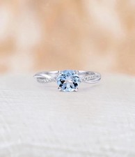 1.5Ct Round Cut Natural Aquamarine Diamond Wedding Ring 14K Solid White Gold 6 picture