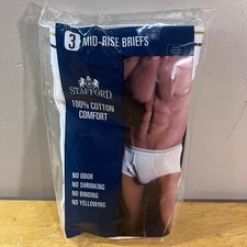 Stafford Mid-Rise Briefs Mens L White 100% Cotton 2-Pack Vtg Style picture