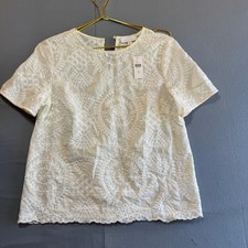 Anthropologie Eri + Ali Ivory White Embroidered Scallop Hem Blouse Top XS NWT picture