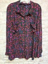 Torrid Women’s Blouse Long Sleeve Black Pink Purple Size 4 Button Front  picture