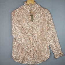 J CREW Ruffleneck Blouse Womens 0 Ivory Tan Leopard Cotton Ruffle Collar NEW picture