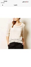Anthropologie Akemi + Kin Women's Sweater Crochet Fringe Boho Franja Pullover M picture