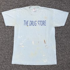 Vintage 90s RARE Faded Blue Pain Thrashed Graphic T-Shirt Mens Sz M picture