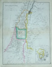 1856 ANCIENT MAP PALAESTINA PALESTINE JUDAEA JERUSALEM BEZETHA SAMARIA GALILAEA  picture