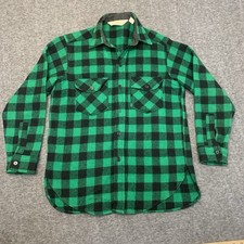 VINTAGE LL BEAN BUFFALO PLAID BLACK GREEN FLANNEL SHIRT OLD FRIENDS SIZE MEDIUM  picture