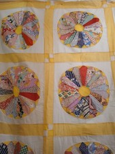 Beautiful, mellow yellow charming vintage Dresden Plate quilt top picture