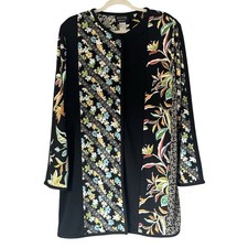 Women's Vintage Tunic Top Overcoat Koos Of Course Black Floral Size Large picture
