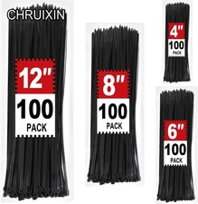 Zip Cable Ties Assorted Sizes(4”+6”+8”+12”) Heavy Duty Nylon Black UV Resistant picture