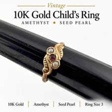 Antique Vintage 10K Gold Child’s Ring Size 3 Seed Pearl Amethyst picture
