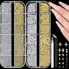 2640Pcs 3D Star Nail Charms, Gold & Silver Multi-Shapes Metallic Nail Art Gem... picture