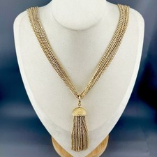 Vintage Sarah Coventry Necklace Gold Tone Tassel Pendant Multi Strand Chain 22” picture