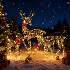 3-Piece 2D Lighted Christmas Reindeer Family Yard Decor 60 LED Lights Outdoor picture