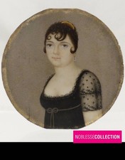 FINE ANTIQUE FRENCH LADY PORTRAIT MINIATURE HAND PAINTED EMPIRE PERIOD 1805-1810 picture