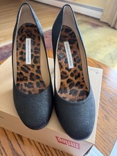 Diane Von Furstenberg Leather Black Pumps Textured Round Toe Made In Italy 7B picture