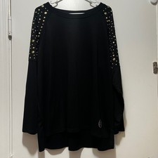 Michael Kors Black Gold Studded Raglan Long Sleeve Top 2X High Low Hem picture