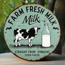 Vintage Farm Fresh Milk 2D Round Metal Sign 8