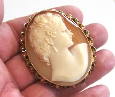 BIG ANTQ 1 7/8” 13Gram VINTAGE 14K GOLD ESEMCO CAMEO NECKLACE PENDANT PIN BROOCH picture