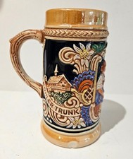 Vtg GERZ German Stoneware Ceramic Relief Beer Stein Mug Hunting Drinking Motto picture