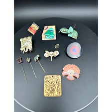 Vintage-Museum Pin Lot 12 Pc, Dragonfly Stick Pins Enamel Super Bowl XXVI Coke picture