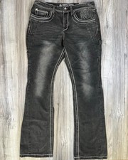 Ninth Hall Signal Stacked Flare Black Distressed Jeans Mens Size 38 Denim NEW picture