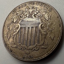 1866 Shield Nickel 5C Five Cents XF Condition Amazing Detail Die Crack picture