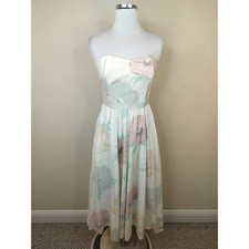 Vintage Carol Anderson Floral Strapless Midi Dress 9-10 Pastel Cotton Pockets picture
