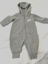 NIKE Newborn Unisex Baby Boy Girl Gray Hooded Zip Coverall Romper  EUC picture