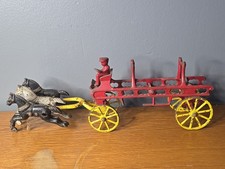 Antique Cast Iron 3 Horse Fire Wagon with Driver 1915–1925 11” Long - Kenton picture