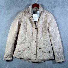 Barbour Jacket Womens US 6 Pearl Stone Flyweight Cavalry Quilted Full Zip $200 picture