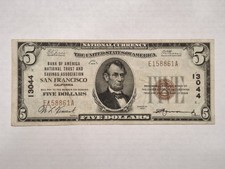 1929 $5 Bank of America NT&SA San Francisco Californina National Note #13044 picture