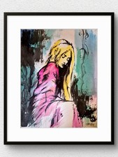 Original Abstract 11x14 Woman Figure Acrylic Pink Signed Art Paper Painting P420 picture