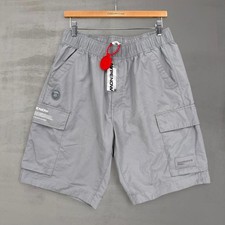NEW AAPE BY A BATHING APE Moonface Woven Cargo Shorts Grey Elastic Waist Large picture