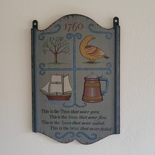 Vintage 1967 Yorkcraft Colonial Pub Tavern Sign 1760 Tree Bird Ship Mug 17