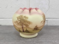 Fenton Burmese UV Glass Rose Bowl Handpainted Yellow Trees Signed Gloria Finn picture