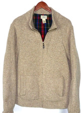 L.L. Bean 100% Lambs Wool Plaid Flannel Lined Full Zip-Up Sweater Men's Large picture