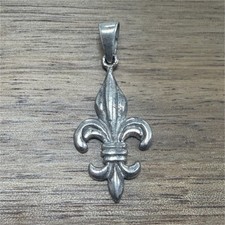 Beautiful vintage 925 sterling silver fleur-de-lis pendant 1.4 inch L1046 picture