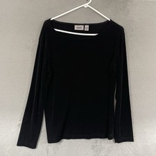 Chico’s Travelers Top Women’s Size 2 12/14 Black Long Sleeve Boat Neck Stretch picture