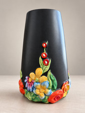 Rare Clarice Cliff My Garden Night Black Matte Vase Shape 685 Newport Pottery picture
