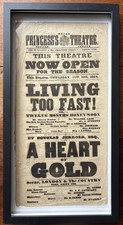 Antique Playbill Princess’s Theatre Living Too Fast Heart of Gold Kean 1854 picture