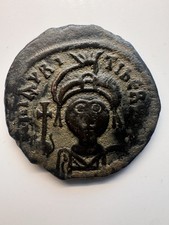 Maurice Tiberius Byzantine AE Follis Year 7 (588/589 AD), Cyzicus Mint, Sear 518 picture