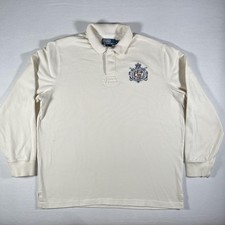 Vintage Ralph Lauren Polo Rugby Shirt Mens Large White 67 Crest Long Sleeve 90s picture