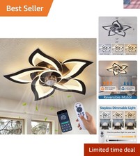 Stylish Geometric Ceiling Fan with Lights, Remote & 6 Speeds, Black Finish picture