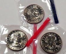 1981 P D & S Mint Cello BU UNC Susan B Anthony Dollars 3 US Coin Set GEM UNCIRCU picture