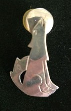 Stunning TAXCO Sterling Silver 925 HOWLING WOLF Native Style Tribal Pin Brooch  picture